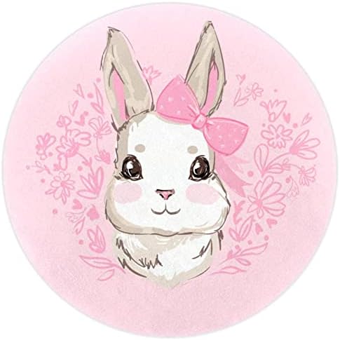 Llnsupply Round Kids игра област килим девојка зајак симпатична со лак розова расадник за килим подлога мека преклопна дете игра душек