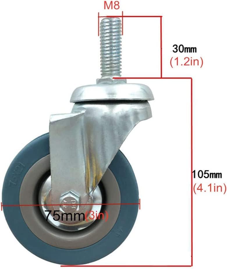 тркалца Тркала За Тркала 3 75мм Тежок Мебел Вртливи Тркала Што Се Движат Тркала За Тркала Гумена Количка Рицинус, Стебло На Конец Високо 30мм,