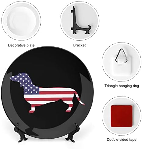 Патриотски Дахшунд Американско знаме Коска Кина Декоративна чинија Керамички плочи занает со приказ за украси за домашна канцеларија