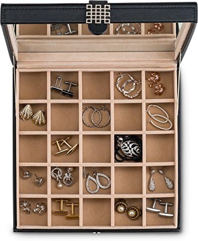 Организатор на обетки Glenor Co - Класичен 25 секции кутија за накит/кутија/држач за обетки, прстени, ѓердани, накит, манжетни или колекции. 25 мали прегради со елегантно г?