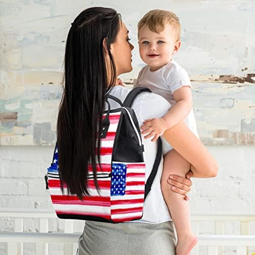 Американско знаме сино црвена торба за пелена ранец бебе бебето, менување торби со повеќе функции, торба за патување со голем капацитет