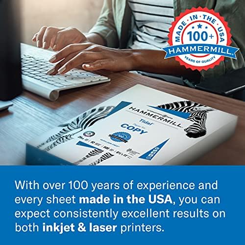 Хартија за печатач Хамермил, хартија за копирање од 20 lb, 3 дупка - 1 рем - 92 светла, направена во САД, 10503-1