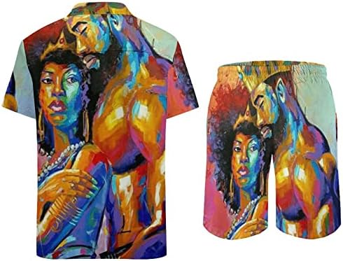 Weedубители на афроамериканци, двојни машка облека за плажа, 2 парчиња хавајски копче надолу со кошула со кратки ракави за кратки ракави