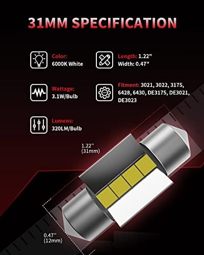 LASFIT 31mm LED Festoon 30mm DE3175 DE3021 6428 DE3022 DE3023 Сијалица Канбус грешка бесплатна 400lm 6000k Екстремно светла употреба за