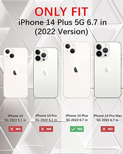 Хосгор iPhone 14 Плус Телефон Случај, Светкаво Блинг Сјај Лист Дизајн Мека TPU + Луксузен Компјутер Двослоен Солиден Тежок Хибриден