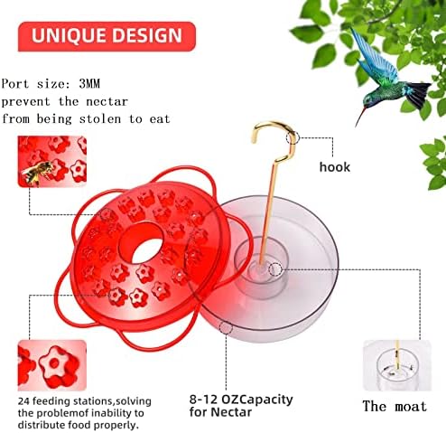 2Sets Hummingbird фидер за виси на отворено, доказ за протекување, надворешни колибри за садови за градинарски садови со мочуриште,