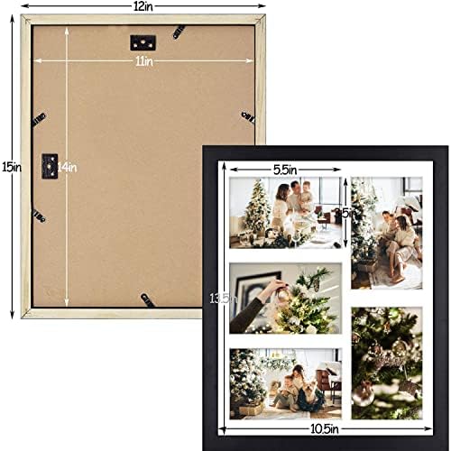Голден Стејт уметност, црна дрвена рамка 11x14 со бела душек - прикажува пет 4x6 фотографии - вистинско стакло, закачалки за пила, флексибилни