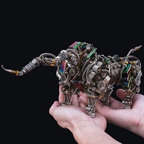 3Д Метална бикови загатка за возрасни, yuhuafushi DIY склопување Механички животински модел не'рѓосувачки челик зграда комплет сложувалка