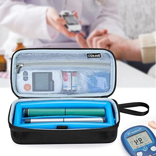 Бафасо инсулин ладилник за патување со мраз, дијабетична торба за инсулински пенкала и комплет за монитор за гликоза, црна