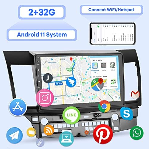 [2g+32G] Автомобилско Радио За Mitsubishi Lancer 2008-2017, 10.1 инчен Андроид 11 Екран На Допир Стерео, Apple Carplay/Android Auto/Hi-Fi Аудио/1080P/SWC/Bluetooth + Ahd Резервна Камера + MIC