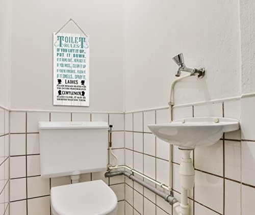 Правила за бања знак за украси од дрво, правила за тоалети, висечки печатен дрвен плакета декор, смешен декор на wallидот за бања,