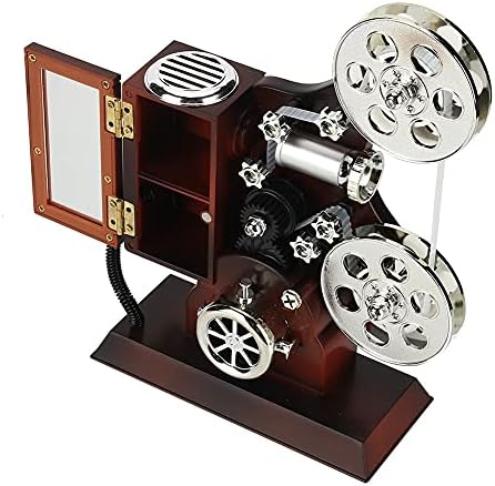 Аунмас античка музичка кутија, гроздобер филмски филмски проектор модел, кутија за складирање на накит со огледало за шминка, фото реквизит дома украс музика кутиј