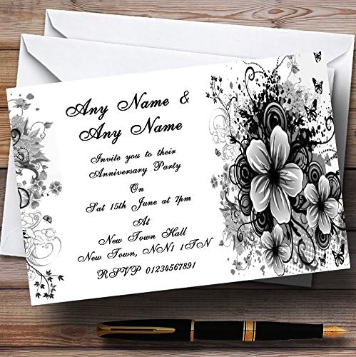 Црно Бело Цвеќе Пеперутка Свадба Годишнина Партија Персоналните Покани