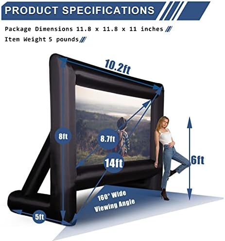 Outtoy 14 стапки на надувување на проекторот, екрани на надувување на филмот на надувување на филмови, поддржуваат предни и задни проекција