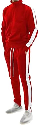 Машки целосни патеки за поштенски производи 2 парчиња Обични јакни со долги ракави и панталони Спортски сет во боја блок тенок фит костум за џогирање