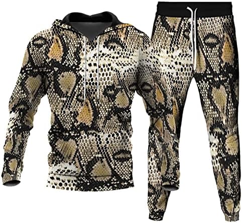 Urvip 3D леопард печатено качулка со две парчиња за возрасни тренерки поставува машки пуловер дуксери за џемпери за џемпери облека за облека