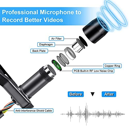 X.Mamen Professional Lavalier Microphone Lapel Microphone Omnidirectional Condenser Mic за iPhone Android паметен телефон, снимање микрофон за YouTube, интервју, видео