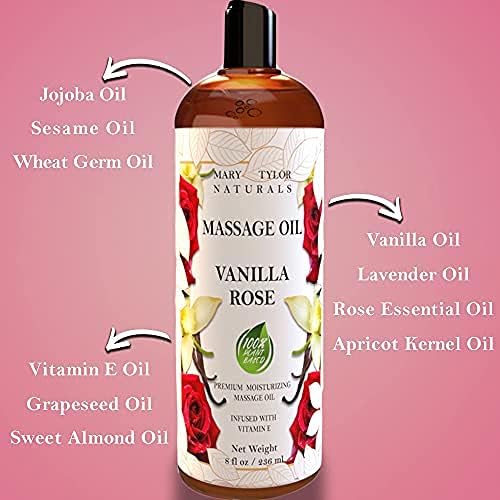 Масло за масажа на ванила роза - Совршено за мажи, жени, масирање, негување на кожата и многу повеќе… од Мери Тилор Натуралс