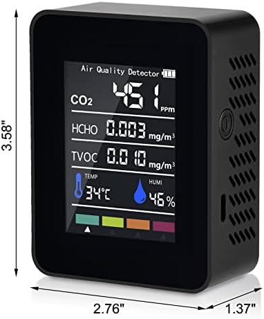 Монитор за квалитет на воздухот, детектор на CO2, температурна влажност CO2 HCHO TVOC читање во реално време 5-во-1 мултифункционален