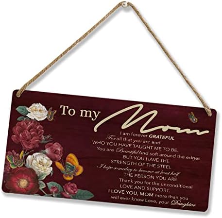 Селски цвеќиња мама дрвена плакета знак за знак на мајка ми, засекогаш сум благодарен, те сакам виси дрвена плакета Денот на мајката за дома за