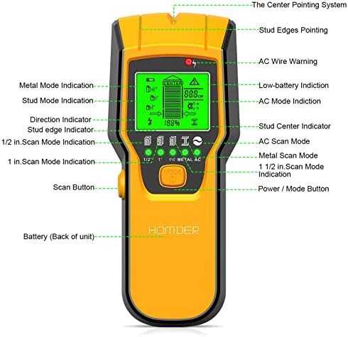Пронаоѓач На обетки Ѕид Скенер 5 во 1 Надграден Електронски Ѕид Скенер Со Батерија За Откривање На Дрво Метал И НАИЗМЕНИЧНА СТРУЈА, HD LCD Дисплеј