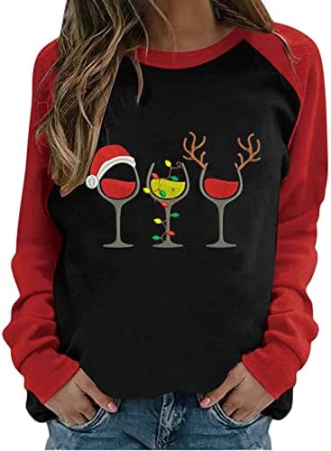 Божиќни кошули на Brkewi Fashions Mase 2023 Нова Година екипаж со долги ракави џемпер во боја на џемпери за џемпери во боја на џемпери