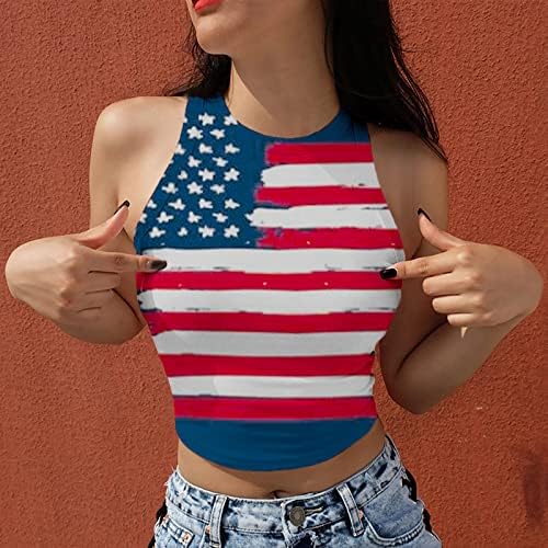 Организации на резервоарот за жени за жени Американски американски знамиња исечени кошули летни основни резервоари без ракави за