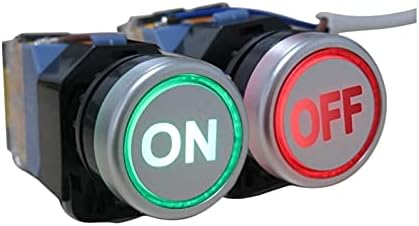Befia 2pcs 22mm 1 No 1 NC Зелена црвена црвена боја Вклучено/Исклучено LED светло копче Моментарен прекинувач за копче 660V 10A со LED светлосен напон 110V