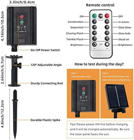 Wertioo 55ft 100 LED соларни жици светла на отворено со далечински, водоотпорни соларни напојувани надворешни светла со 8 режими на осветлување