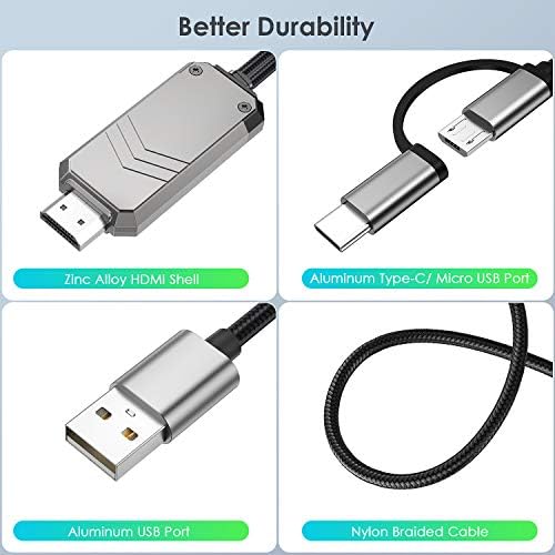 RenkChip 2-во-1 USB C/Micro USB до HDMI кабел за сите Android телефон, 6,6ft MHL до HDMI адаптер 1080P HD HDTV Кабел за огледало и полнење