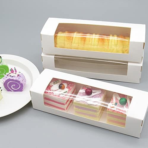 Кутии за колачиња Xzjmy 20 со прозорец, 8,66 x 2,75 x 2 инчи мини пекари кутии, кутии за десерти кутии за колачиња, јагоди, третмани и колачи