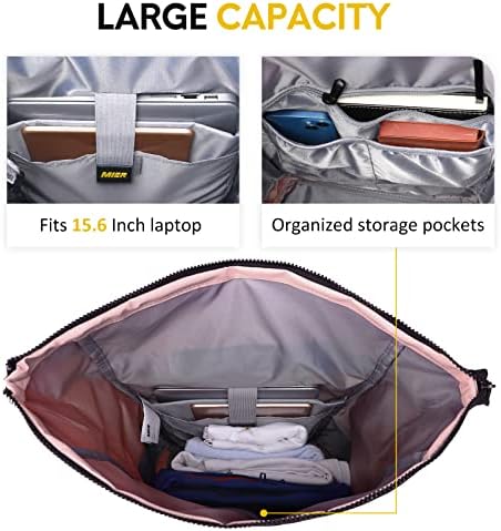 MIER Rolltop Патување Ранец За Мажи Жени Водоотпорен Носат На Повик Патнички Назад Пакет Со Повеќе Џебови За Работа Бизнис Колеџ