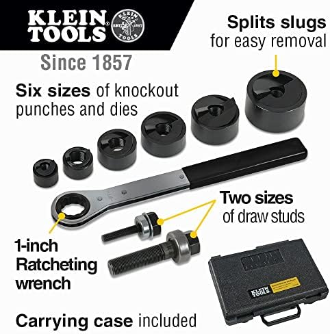 Klein Tools 53732Sen Punch Set, Knockout Panch Set Altics Down Down Tools & Klein Tools 56383 Rish Tape, Multi-Groove Puller со жица со фиберглас, 100-метарски x 0,182-инчи