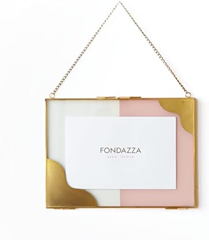 Fondazza 6x4 wallид виси фото рамка, златен месинг и чисто стакло, дизајн на геометрија месинг, хоризонтална рамка за лебдечка слика