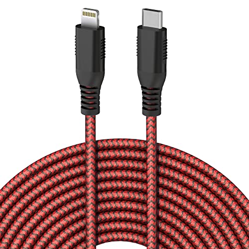 Долг USB C до молња кабел, тип C до молња кабел 20ft Apple MFI Сертифициран брз полнач на кабел Најлон плетенка iPhone кабел компатибилен со