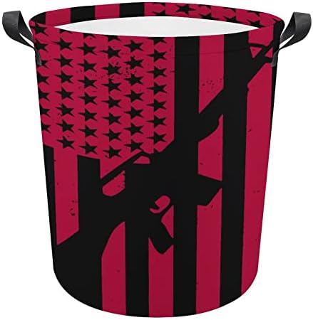 Гроздобер Американски Пиштол Знаме Кошница За Перење Со Рачки Тркалезна Склопувачка Корпа За Складирање На Алишта За Спална Соба Бања