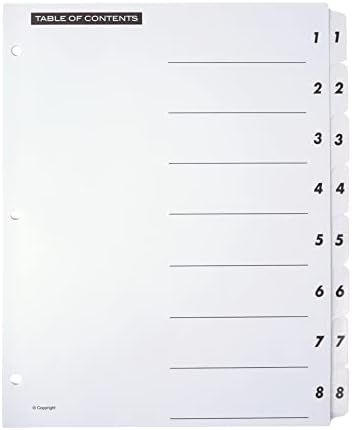 Канцеларија Депо Табела На Содржини Прилагодлив Индекс Со Претходно Печатени Јазичиња, Бел, Нумериран 1-8, ОД408933