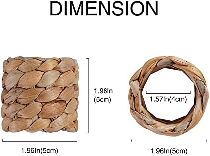 АТАОНЕ 6 парчиња Тркалезен Ткаен Прстен За Салфетки, Држач За Салфетки Од Воден Зумбул, Рачно Изработени Плетени Природни Прстени За Салфетки, Божиќ, Денот На Благо?