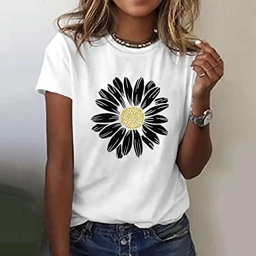 Жени сончоглед летна маица плус големина лабава блуза врвови девојки кратки ракави графички маички печатени модни врвови за жени