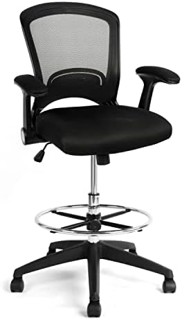 Подготвувајќи стол високи канцелариски стол ергономски стол за стоење со прилагодлив прстен за нозе и раце, црно