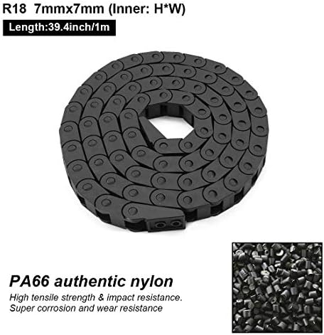 LMioEtool R18 7mm x 7mm Црна Пластична Кабелска Жица Носач Влечење Синџир 1m Должина ЗА ЦПУ, Со Крај Конектори-Мост Тип