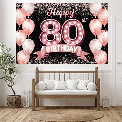 Среќен 80 Ти Роденден Розово Злато Банер Позадина Навива на 80 Години Конфети Балони Тема Декор Украси За Жени 80 Години Розова Роденденска Забава