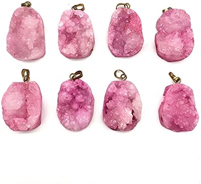 Shitou2231 1pcs розова титаниум аура Електропласирачки кластер геодем кварц кристал камења приврзок накит правејќи DIY декоративни