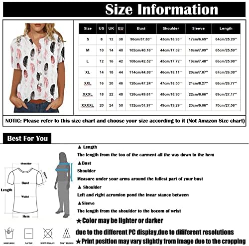 Bluseенски плус големина блузи со кратки ракави со кратки ракави V-вратот, симпатична печатена маичка блуза, обични блузи, мачки