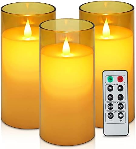 Безобразни свеќи кои трепкаат батерии со сет од 3 свеќи од плексиглас, вклучуваат реалистично движење на фитилот и далечински