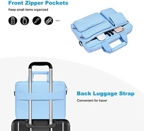 Mosiso Laptop Tomer Messenger торба компатибилна со MacBook Air/Pro, 13-13,3 инчен тетратка, компатибилен со MacBook Pro 14 инч со 2 подигнати & 1 Flapover & 1 хоризонтален џеб и рачка и појас, Airy Blue, Airy Blu