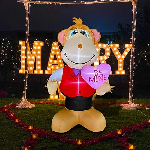 Забава забава од 4 метри в Valentубените надуени мајмуни кои држат срцево предводена осветлена декорација за роденденски свадбен двор тревник градина дома
