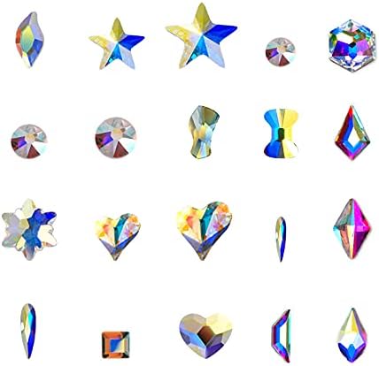 20 парчиња AB различна форма на ноктите за нокти на ноктите накит од стакло стакло стакло од 3Д декорација на нокти -