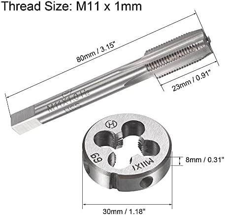 uxcell M11 x 1mm метрички допрете и сет за умирање, завртка за шраф на конец со тркалезно навојување, допрете и умираат комплет за поправка на