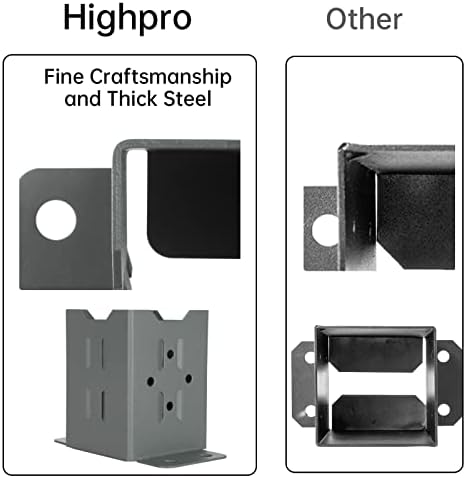HighPro 4*4 дрвена ограда Пост за сидро основна заграда, густ челик и црн прав обложена прицврстувачка поддршка, за поштенско сандаче за шини за шини